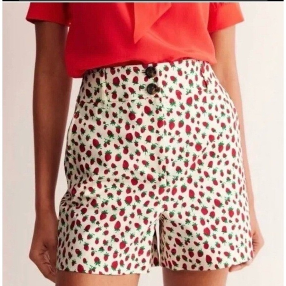 Boden Westbourne Strawberry Resort Shorts White Red High Waisted NWT 20-22